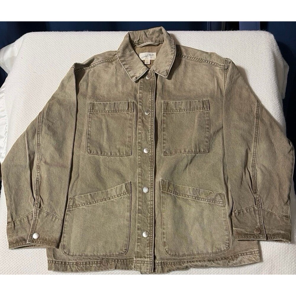 Universal Thread Olive Green Utility Jacket Cotton Chore Coat Snap Front Size S
